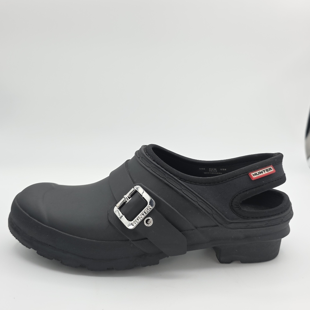 Hunter Original Black Sling Back Clogs with Metallic Buckle Waterproof Outdoor
